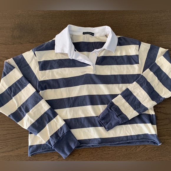 Brandy Melville wide stripe cropped polo blue & white - Picture 3 of 5